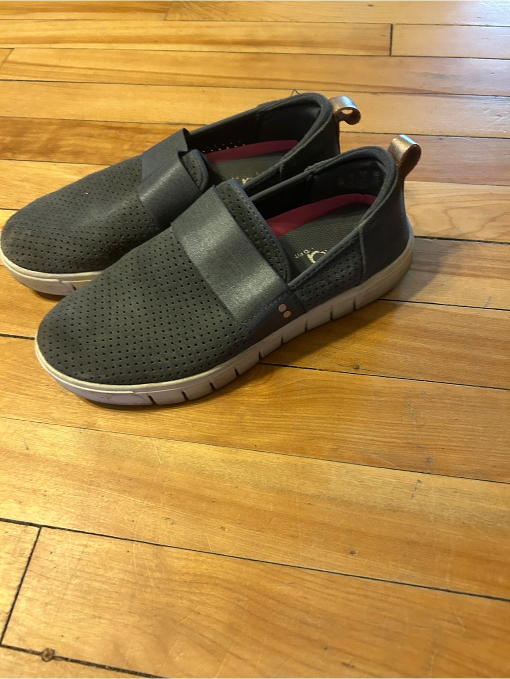 Ryka Gray Perforated Slip-On Sneakers with Pink Lining
